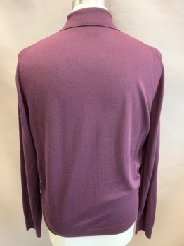 Mens, Pullover Sweater, PAUL SMITH, Aubergine Purple, Wool, Solid, L, Polo, Long Sleeves, Red Detail at the 4 Buttons