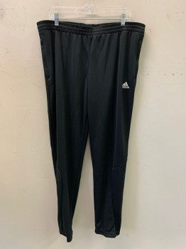 Mens, Sweatsuit Pants, ADIDAS, Black, White, Polyester, Cotton, Solid, XL, F.F, Side Pockets, Elastic Waist Band, With D String