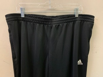 Mens, Sweatsuit Pants, ADIDAS, Black, White, Polyester, Cotton, Solid, XL, F.F, Side Pockets, Elastic Waist Band, With D String