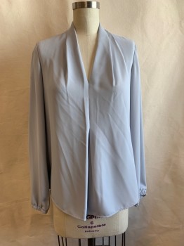 BAR III, Baby Blue, Polyester, Solid, V-N, L/S, Pleats at Neck,
