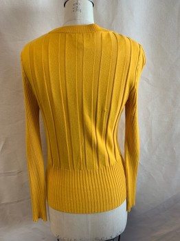 Womens, Pullover, NINE WEST, Yellow, Rayon, Nylon, Solid, S, Crew Neck, Long Sleeves, Ribbed