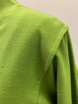 Womens, Dress, N/L, Avocado Green, Cotton, Solid, W:30, B:36, H:36, Slubbed Texture Fabric, 3/4 Dolman Slvees, Unusual Narrow V-neck with Curved Notch Detail, Straight Fit Skirt with 2 Pockets at Hips, Knee Length, **With Matching BELT