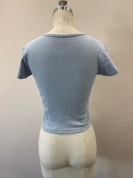 Womens, Top, BRANDY MELVILLE, Baby Blue, Cotton, Solid, Hearts, S, CN, S/S, Small Holes Shaped Into Hearts