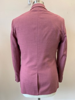 Mens, Sportcoat/Blazer, TOPMAN, Mauve Pink, Polyester, Viscose, Heathered, 42R, L/S, 4 Buttons, Double Breasted, Peaked Lapel, 3 Pockets,