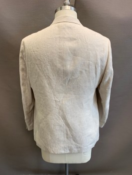 ENZO, Beige, Linen, Notched Lapel, Single Breasted, Button Front, 2 Buttons, 3 Pockets