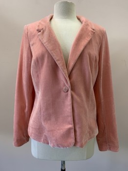 Womens, Blazer, KENSIE, Pink, Polyester, Spandex, Solid, B38, L, L/S, Single Breasted, Notched Lapel, Velvet Texture