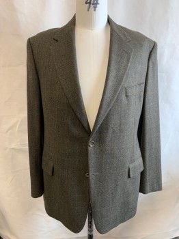 Mens, Sportcoat/Blazer, EVAN PICONE, Dk Brown, Tan Brown, Multi-color, Wool, Herringbone, Plaid-  Windowpane, 46XL, Single Breasted, 2 Buttons, 3 Pockets, Notched Lapel