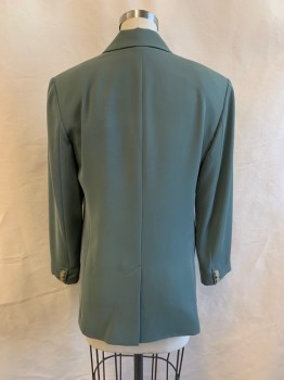 Womens, Blazer, VINCE, Sage Green, Polyester, Solid, 4, Double Breasted, 4 Buttons, Peaked Lapel, 3 Pockets, 3 Button Cuffs, 1 Back Vent