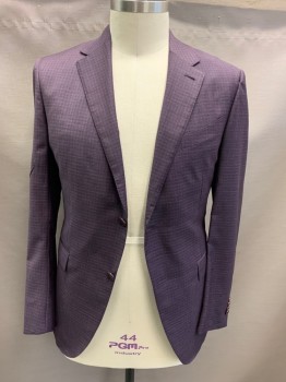 Mens, Sportcoat/Blazer, ZEGNA, Purple, Navy Blue, Wool, Silk, Plaid, 44L, Single Breasted, 2 Buttons,  Notched Lapel, 3 Pockets, 2 Back Vents,