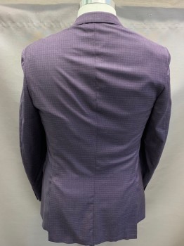 Mens, Sportcoat/Blazer, ZEGNA, Purple, Navy Blue, Wool, Silk, Plaid, 44L, Single Breasted, 2 Buttons,  Notched Lapel, 3 Pockets, 2 Back Vents,