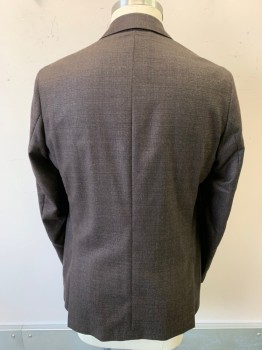 Mens, Sportcoat/Blazer, PROSSIMO, Black, Brown, Wool, Basket Weave, 42 L, Single Breasted, Notched Lapel, 2 Buttons,  2 Flap Pocket, Dbl. Back Vents