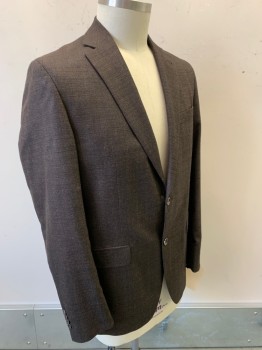 Mens, Sportcoat/Blazer, PROSSIMO, Black, Brown, Wool, Basket Weave, 42 L, Single Breasted, Notched Lapel, 2 Buttons,  2 Flap Pocket, Dbl. Back Vents