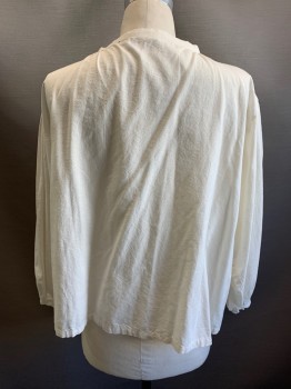 Mens, Historical Fiction Shirt, MUSUEM REPLICAS VINT, Off White, Cotton, Solid, S, Band Collar, V-N, Ties at Neck, L/S,
