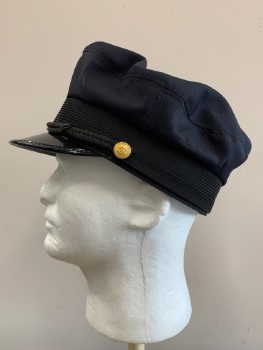 Unisex, Hat, Military Uniform, NO LABEL, Midnight Blue, Gold, Black, Cotton, 7 3/8, Navy Officer, Round Crown, Front Bill, Rope Band