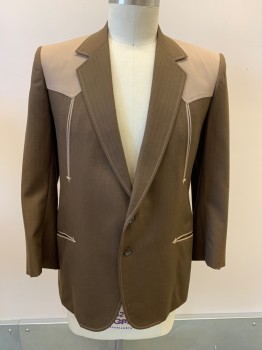 NUDIE'S, Brown, Tan Brown, Blue, Rust Orange, Wool, Stripes - Pin, Color Blocking, Western Sport-coat, 2 Buttons, Single Breasted, Notched Lapel, Top Pockets,