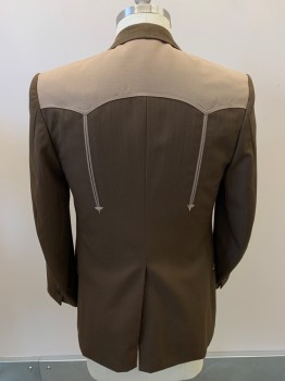 NUDIE'S, Brown, Tan Brown, Blue, Rust Orange, Wool, Stripes - Pin, Color Blocking, Western Sport-coat, 2 Buttons, Single Breasted, Notched Lapel, Top Pockets,