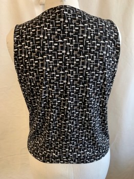Womens, Top, WHT HOUSE BLK MKT, Black, White, Tan Brown, Synthetic, Geometric, Abstract , XL, Slvls, V-N, Pleat At Bust