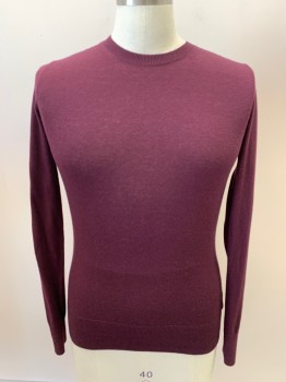 Mens, Pullover Sweater, BURBERRY, Plum Purple, Cashmere, Cotton, M, CN, L/S, Plaid Pattern On Shoulders