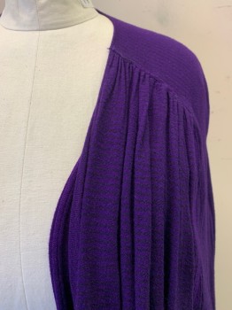 Womens, Sweater, N/L, Dk Purple, Cotton, Rayon, Solid, O/S, Open Front, 2 Gathered Flaps At Bust, Black Stripes