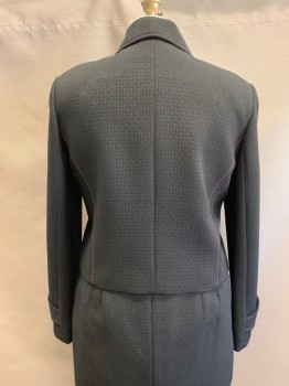 Womens, Suit, Jacket, ISABEL & NINA, Black, Polyester, Rayon, Textured Fabric, 16, Quilted, C.A., Single Breasted, Button Front, 3 Pockets, Hot Pink Stitching