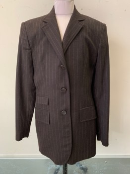 Mens, Sportcoat/Blazer, Ralph Lauren, Dk Brown, Brown, Wool, Stripes - Pin, 4, 3 Buttons, Single Breasted, Notched Lapel,