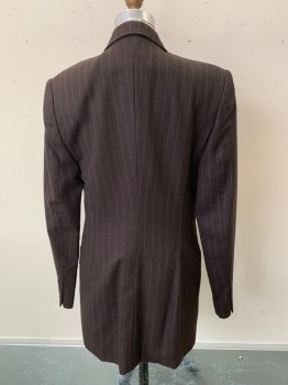 Mens, Sportcoat/Blazer, Ralph Lauren, Dk Brown, Brown, Wool, Stripes - Pin, 4, 3 Buttons, Single Breasted, Notched Lapel,