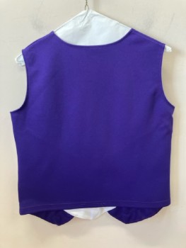 TEAM WORK, Dk Purple, White, Polyester, Color Blocking, Scoop Neck, Sleeveless, Purple & White "V" Shape Trim, Zig Zag Hem