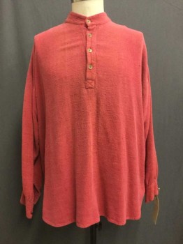 N/L, Red, Cotton, Solid, 4 Buttons, Collar Band, Long Sleeves, Aged/Distressed,  Multiple, Old West