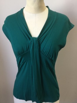 BANANA REPUBLIC, Green, Rayon, Spandex, Solid, Green, Deep V-neck with Self Attached Tie Neck, 2" Bust Line Seam, Sleeveless,