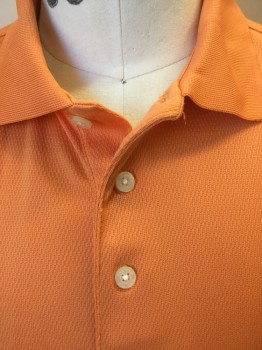 PGA TOUR, Neon Orange, Polyester, Solid, Basket Weave, Orange with Self Basket Weave, Collar Attached, 3 Button Front, Short Sleeves,