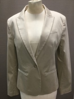 Womens, Blazer, Khaki Brown, Polyester, Spandex, Solid, 6, One Button Front, Two Faux Front Pockets, One Faux Left Pocket, Three Buttons on Each Sleeve Bottom