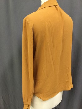Womens, Top, ALL IN FAVOR, Gold, Polyester, Solid, M, Button Front, Collar Attached, Surplice, Long Sleeves, Pull Over