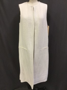 Womens, Vest, ZARA, Cream, Viscose, Solid, S, Chenille Weave, No Closures, 2 Faux Pocket, Knee Length, Side Slits to Waist