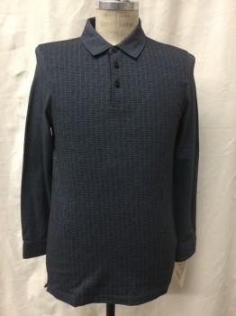 DOCKERS, Slate Blue, Black, Cotton, Abstract , 3 Buttons,  Long Sleeves, Button Cuffs, Print on Front Panel Only, Solid Collar/ Sleeves and Back