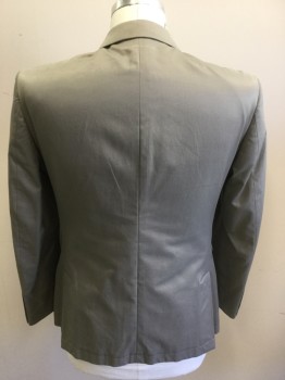 Mens, Sportcoat/Blazer, JOHN VARVATOS, Putty/Khaki Gray, Cotton, Polyester, Solid, 40R, Single Breasted, 2 Buttons,  Peaked Lapel, 3 Pockets,