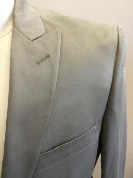 Mens, Sportcoat/Blazer, JOHN VARVATOS, Putty/Khaki Gray, Cotton, Polyester, Solid, 40R, Single Breasted, 2 Buttons,  Peaked Lapel, 3 Pockets,