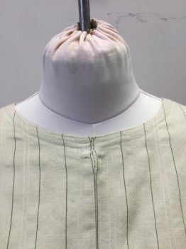 M.T.O., Cream, Black, Gray, Wool, Cotton, Stripes, Better Day Dress. Cream Herringbone Wool with White and Charcoal P. Stripe, Crew Neck, Long Sleeves,novelty Sailor Collar. Fitted Waist with Black Chenille Panne Panels at Side Front.hook & Eye Closure at Center Back, Black Cotton Trim at Cuffs. Repair Detail at Neck Front,