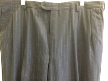 Mens, Suit, Pants, HICKEY FREEMAN, Charcoal Gray, Lt Gray, Wool, Stripes - Static , 39/32, Pleated Front, Slit Pockets, Zip Fly