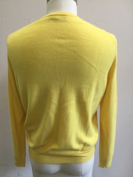 Mens, Pullover Sweater, POLO, Yellow, Wool, Solid, M, V-neck, Navy Polo Logo