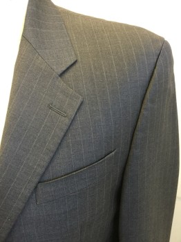 RALPH LAUREN, Dk Gray, White, Wool, Stripes - Pin, Single Breasted, Collar Attached, Notched Lapel, 2 Buttons,  3 Pockets