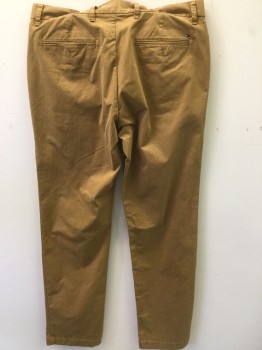 Mens, Casual Pants, TOMMY HILFIGER, Brown, Cotton, Solid, 32/32, Flat Front, Zip Fly, Slit Pockets