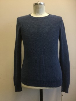Mens, Pullover Sweater, CLUB MONACO, Navy Blue, Linen, Solid, M, Heather Navy, Crew Neck, Long Sleeves,