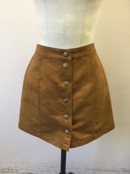 Womens, Skirt, Mini, OLD NAVY, Caramel Brown, Polyester, Solid, 2, Faux Suede, Bronze Snap Closures at Front