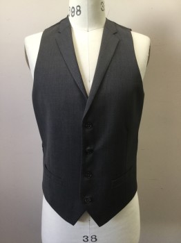 Mens, Suit, Vest, ALFANI, Heather Gray, Wool, Synthetic, Heathered, Vest, Heather Gray, Notched Lapel, Button Front,