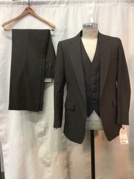 Mens, Suit, Jacket, GIVENCHY, Brown, Gray, Wool, Stripes - Pin, 40R, Brow, Gray Pinstripes, Notched Lapel, 2 Buttons