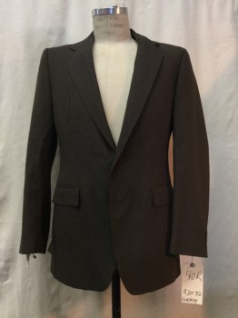 Mens, Suit, Jacket, GIVENCHY, Brown, Gray, Wool, Stripes - Pin, 40R, Brow, Gray Pinstripes, Notched Lapel, 2 Buttons