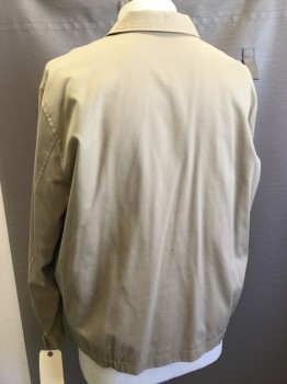 Mens, Casual Jacket, BROOKS BROTHERS, Khaki Brown, Cotton, Solid, XL, Zip Front, Collar Attached, 2 Pockets,