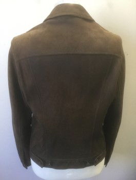 Mens, Leather Jacket, ERMENEGILDO ZEGNA, Brown, Leather, Solid, 40, Soft Calf-Skin Leather, Button Front, Collar Attached, 2 Patch Pockets with Button Flaps, Upscale / High End Designer