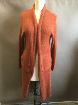 LEITH, Burnt Orange, Cotton, Acrylic, Solid, No Closures, 2 Pockets, Long Duster