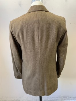 SIAM COSTUMES , Brown, Tan Brown, Wool, 2 Color Weave, Single Breasted, 4 Buttons, Notched Lapel, Hand Picked Stitching on Lapel, 3 Pockets, Made To Order